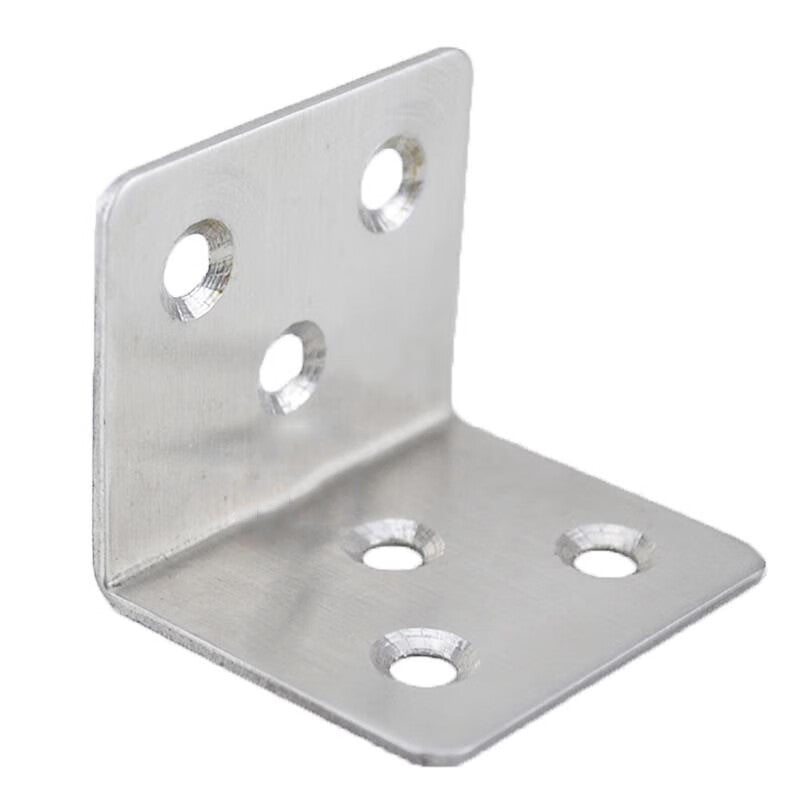 Thickened stainless steel right-angle brackets, 90-degree L-shaped brackets, furniture angle iron supports with 6 holes and 10 assembly screws.