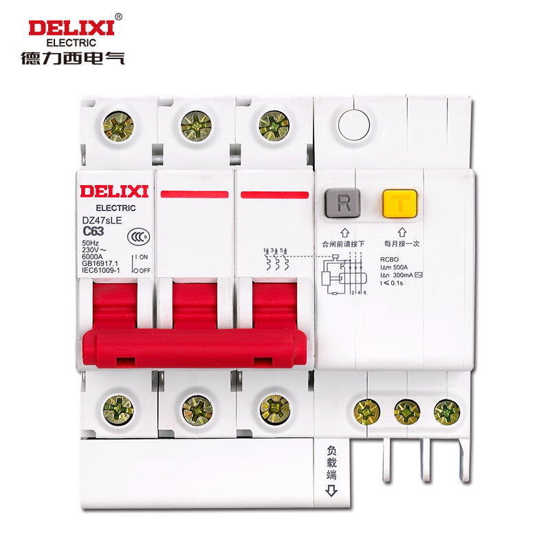 Delixi DZ47sLE 3P C 63A Circuit Breaker with Leakage Protection