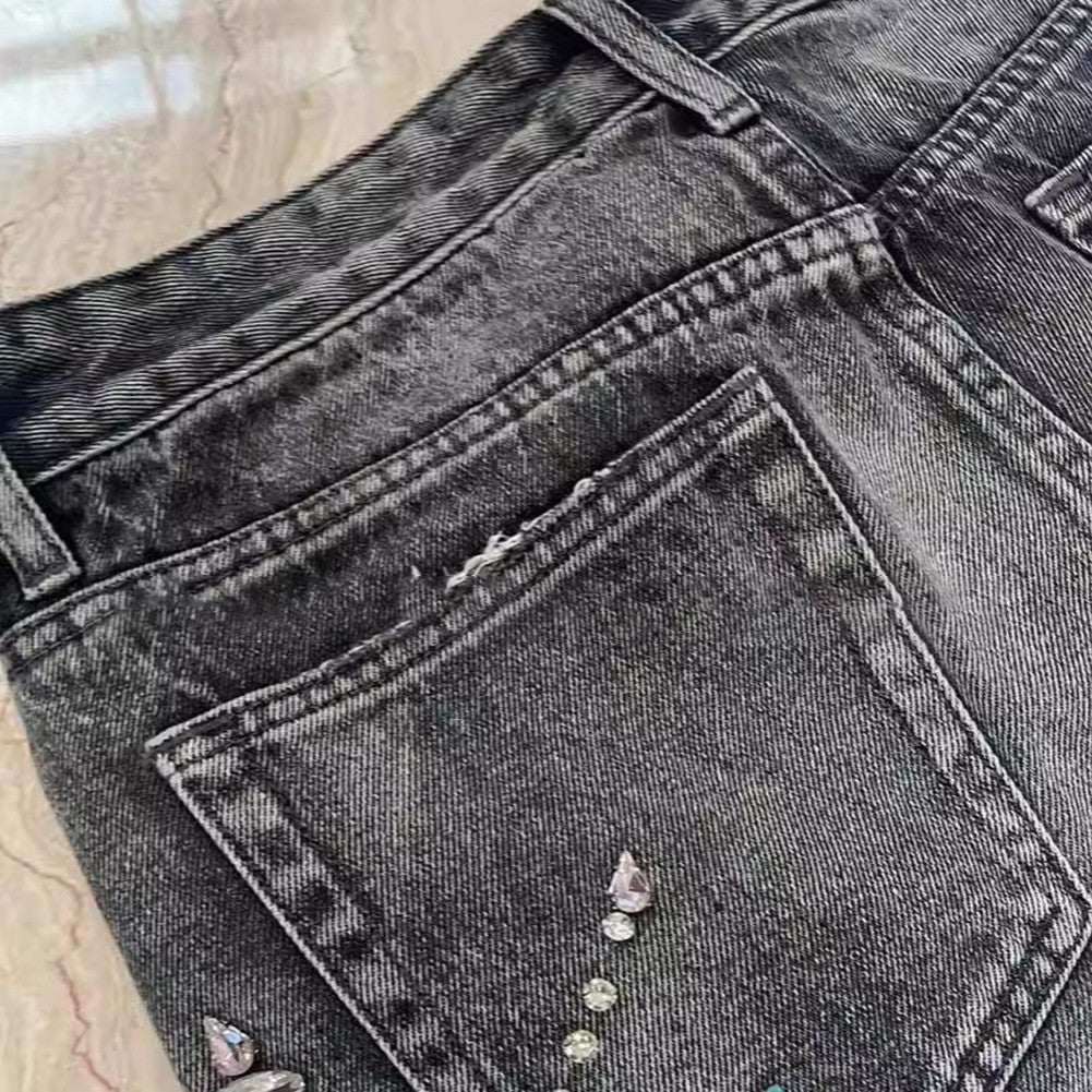 Casual Men's High Waist Shorts Featuring Unique Gothic Rhinestone Sequin Style