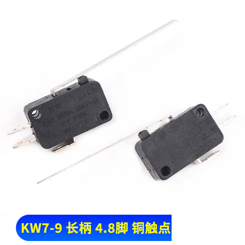 Baidate KW7-9 travel limit micro switch, long handle, 4.8 pins, copper contacts (10 pieces)