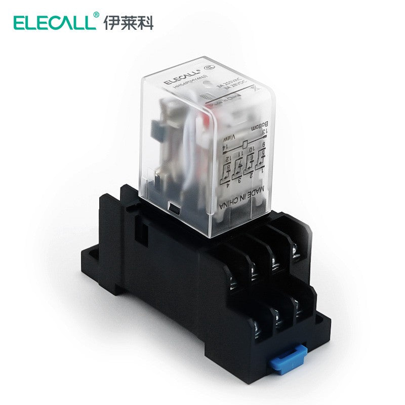 ELECALL HH54P small intermediate relay AC four open four closed with light and base electromagnetic relay set 14 feet MY4NJ AC12V
