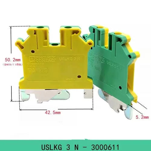 50pcs Phoenix Grounding Terminal USLKG3N-3000611 Yellow-green Terminal Block [3]