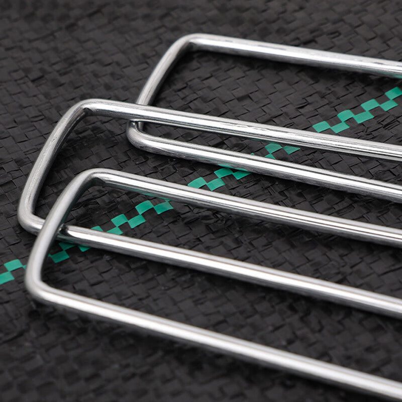 Deqi U-shaped ground stakes, galvanized steel wire lawn ground stakes with angled tips, 0.6cm*4cm*30cm, 100 pieces