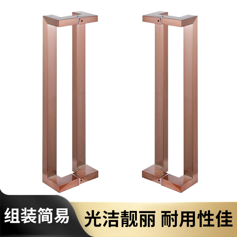 Deqi square tube glass door handle, double-bend fingerless, framed corner glass door/wooden door handle, rose gold brushed finish, fingerprint-resistant, extra thick, total length 800mm, hole spacing 775mm.