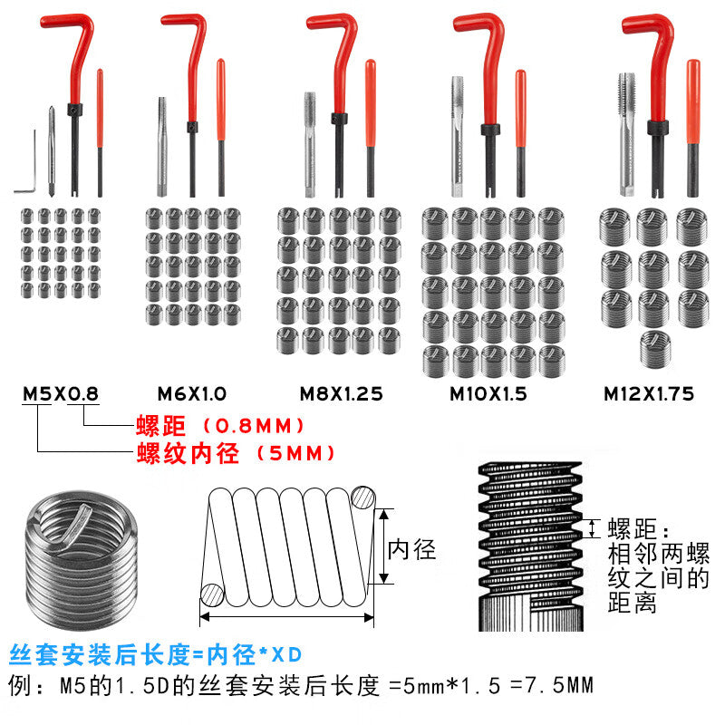 Coolanten Thread Repair Tool Hand Self-Tapping Screw Insert Damaged Stripped Thread Repair Kit with Taps (131 pieces)