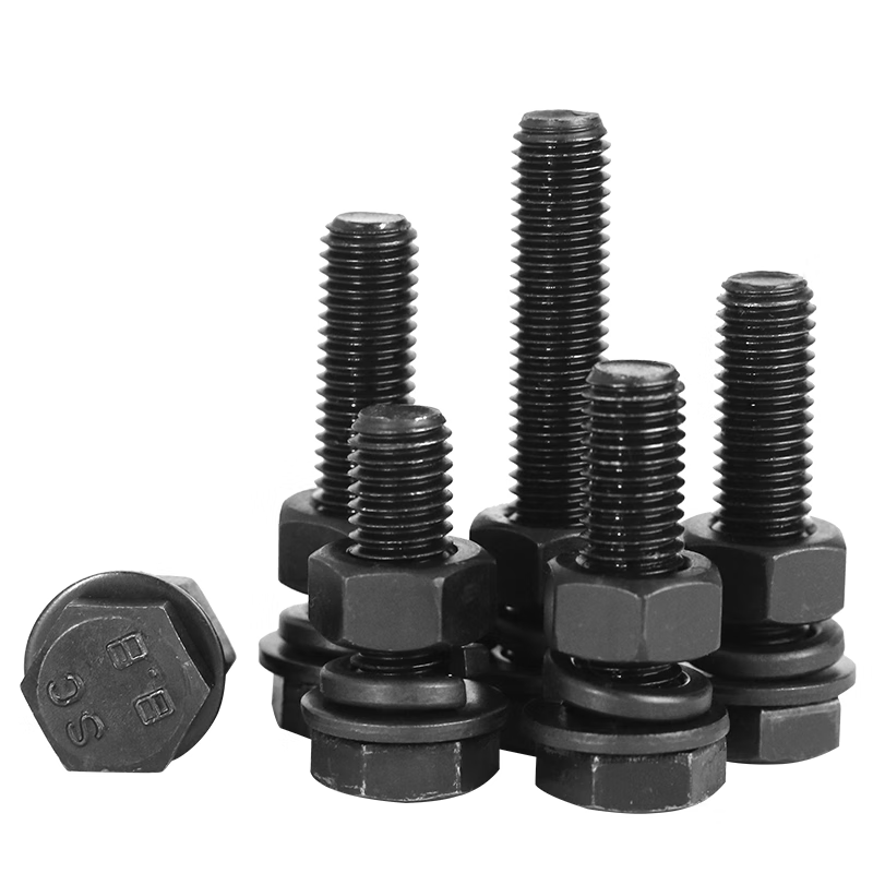 Haisdick HKSY-9 Blackened 8.8 Grade Hex Bolt, Nut, Flat Washer, and Spring Washer 4-Piece Set M16*100 (5 sets)