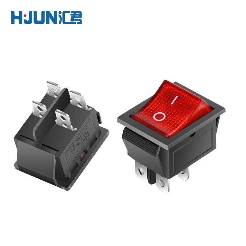 Huijun KCD4 Rocker Switch, High Current 16A, Illuminated, Recessed, Waterproof Switch, KCD4-4-Pin, 2-Position, Red On with Illumination, 16A [10pcs]