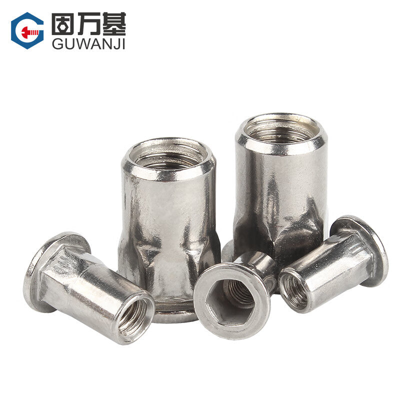 GUWANJI 304 Stainless Steel Rivet Nuts, Flat Head Knurled Rivet Nuts, M10 [10 pieces] Flat Head