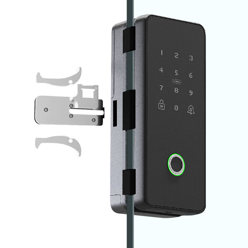 Deqi Glass Door Fingerprint Lock, Fully Automatic Drill-Free Double/Single Opening Smart Electronic Door Lock, Office Glass Door Password Lock, Frameless Left Double Opening