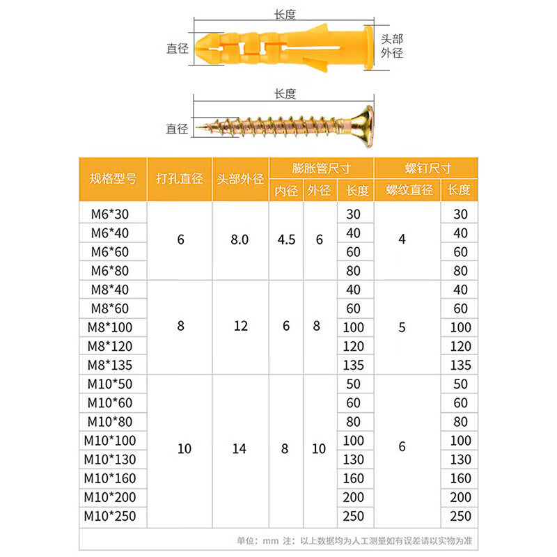 Haisdic [Beijing Warehouse Delivery] Small Yellow Fish Plastic Expansion Tube, Fish-Style Expansion Plug, Wall Plug, Expansion Screw Set 8*40mm (200 sets/piece) HK-665