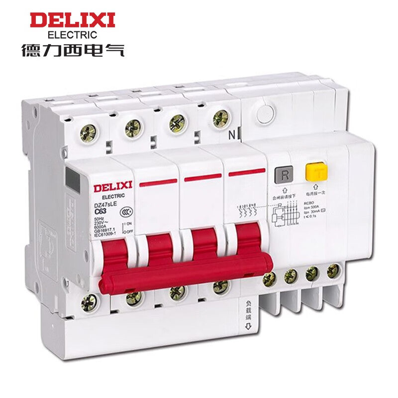 Delixi DZ47sLE 4P C 63A 6KA 30mA electronic AC 400VAC DZ47SLEN4C63 miniature leakage protection circuit breaker