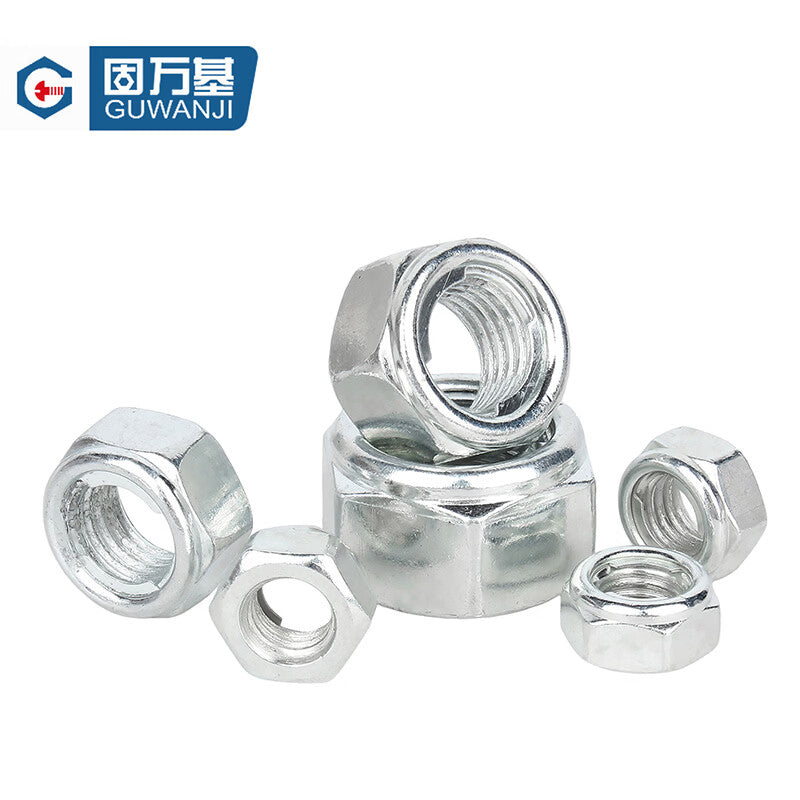 GUWANJI All-Metal Hexagonal Lock Nuts, Galvanized Metal Sheet Lock Nuts, Iron Hexagonal Anti-Loosening Self-Locking Nuts, M4 [500 pieces]