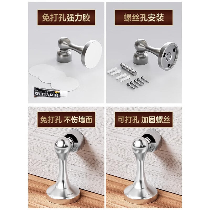 304 Stainless Steel Door Stopper with Thousand-Speed Wheel, Drill-Free, Strong Magnetic Adhesion for Bathroom Doors, Room Doors, Cabinet Doors, and Anti-Collision Device [9.7cm] 304 Stainless Steel