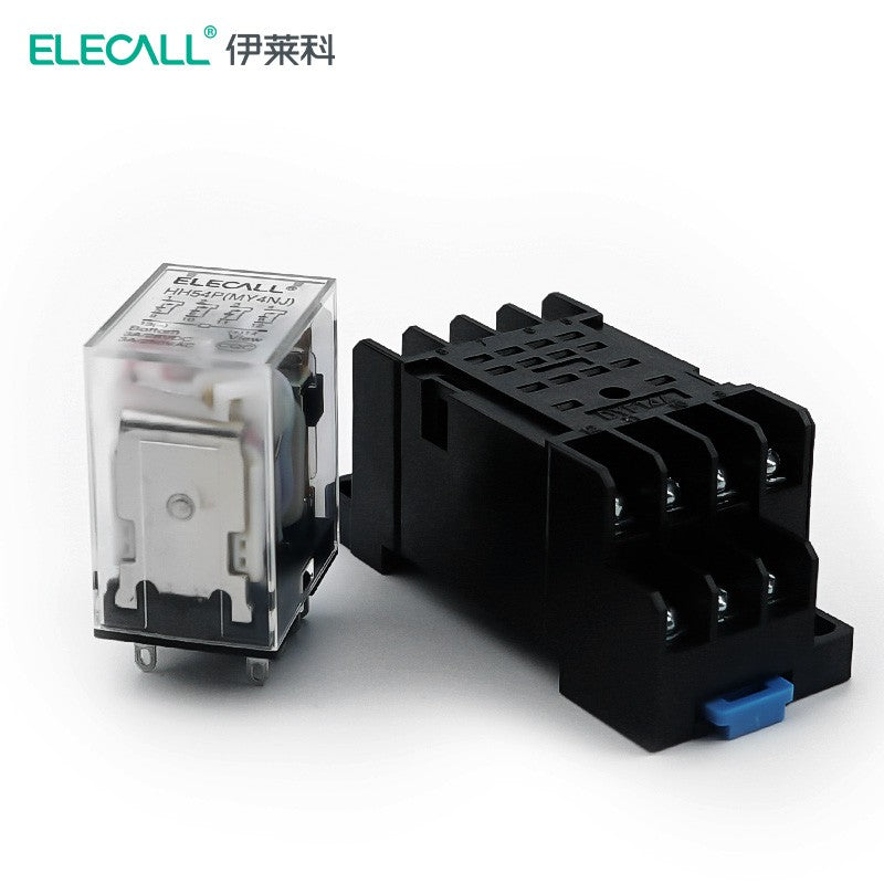 ELECALL HH54P small intermediate relay AC four open four closed with light and base electromagnetic relay set 14 feet MY4NJ AC220V