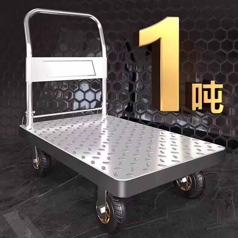 Tanzu steel plate trolley/flatbed truck/handcart/portable trailer/small trolley/folding handcart/puller with 6-inch steel plate silent wheels and a diameter of 90*60cm.