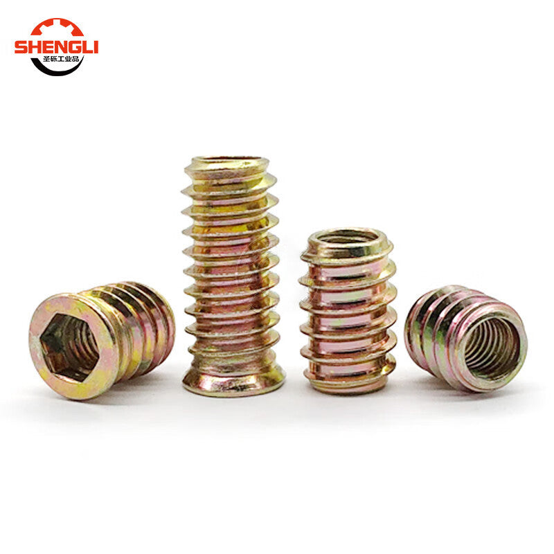 Saint-Struck Iron Internal and External Thread Nuts, Solid Wood Furniture Connectors, Furniture Accessories, Hardened Embedded Nuts M6*15 with Interceptors [100 Pieces]