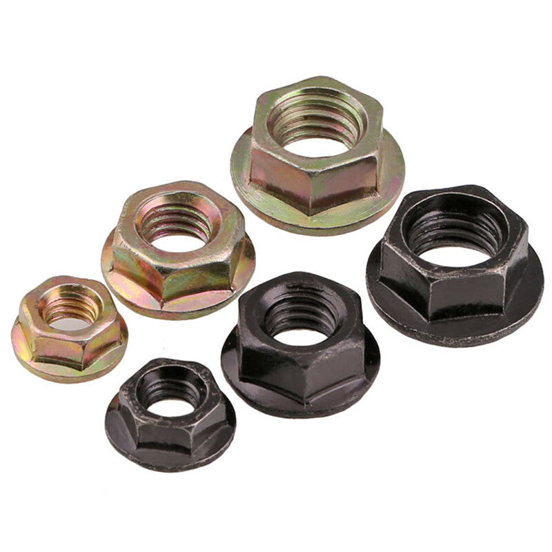 Jing Shi nuts, flange hexagonal nuts, toothed anti-loosening and anti-slip nuts, color zinc black screw caps, M5 (1000 pieces), color zinc