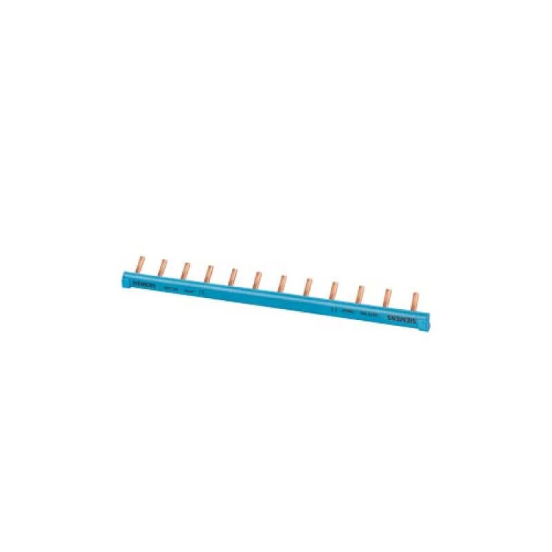 Siemens pin busbar, 1 phase 10mm2, 12 pins, insulated blue, cuttable, with end cap; 5ST3763