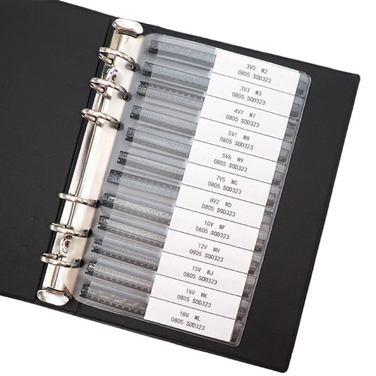 Fengjue SOD-123/323 Zener diodes, 50 of each of 56 different types, surface mount 0805 1206 sample package, Zener diode package.