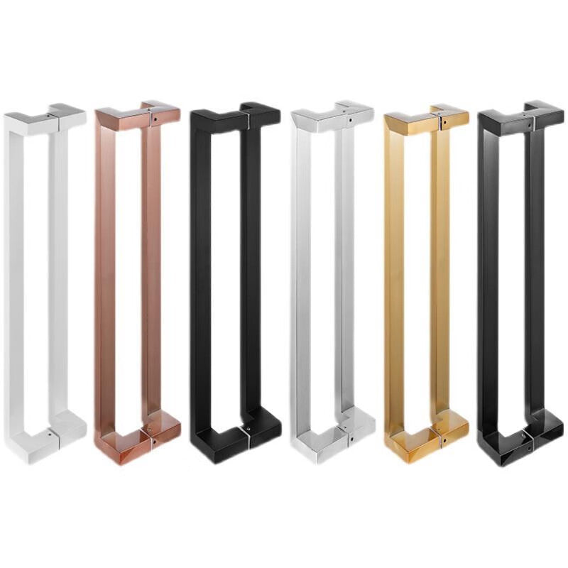 Deqi square tube glass door handle, double-bend fingerless, framed corner glass door/wooden door handle, rose gold brushed finish, fingerprint-resistant, extra thick, total length 800mm, hole spacing 775mm.