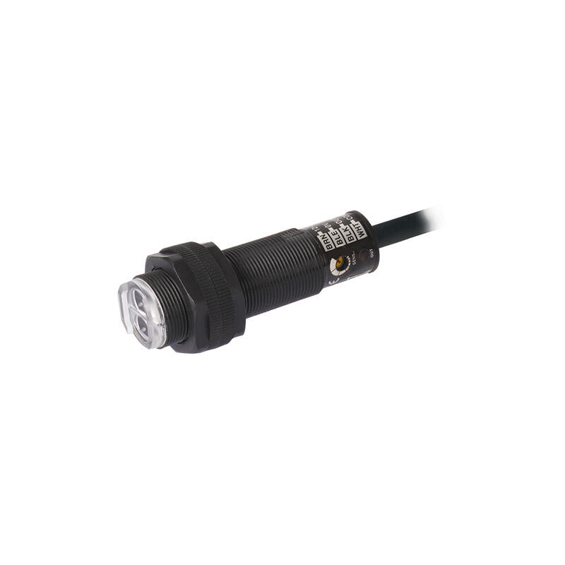 Autonics cylindrical photoelectric sensor, retro-reflective type, detection distance 3m, DC12-24V, NPN, cable 2m, ON when light enters/ON when light is blocked; BRP3M-MDT