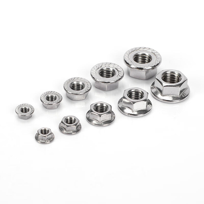Deqi 304 Stainless Steel Hex Flange Nuts DIN6923, Anti-slip Toothed Nuts M3 (100 pieces)