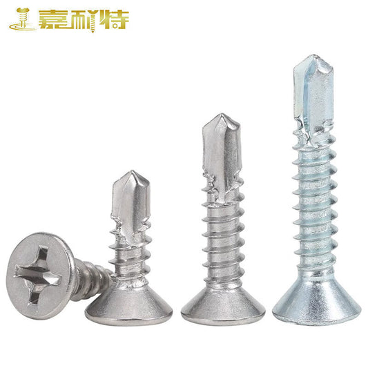Genate 410 Stainless Steel Countersunk Drill Self-Drilling Screws, Phillips Head Screws, M2.9*19 (500 pieces) Blue Zinc