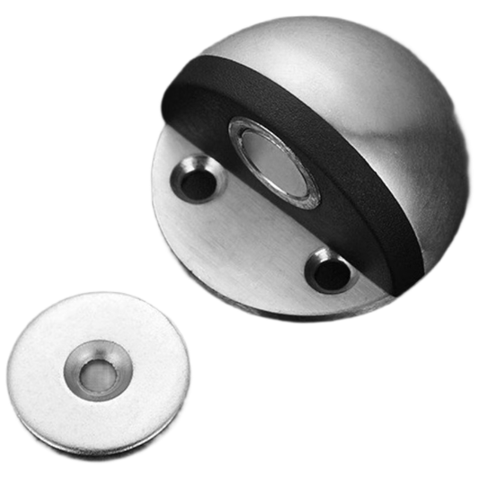 Platinum-type door catcher, no drilling required, turtle-top magnetic door stop, anti-collision door limiter, floor-mounted door stopper, turtle-top magnetic door stop - brushed silver