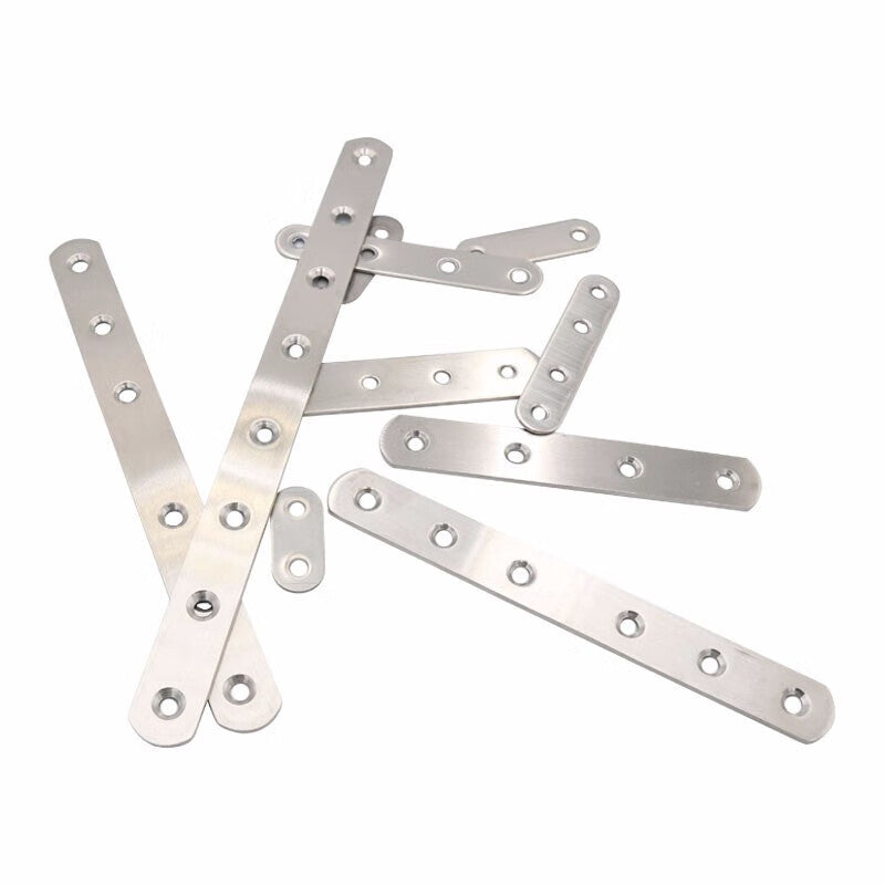Jingu Lao Stainless Steel Angle Brackets, Furniture Fixing Connectors for Tables, Chairs, Shelf Supports, and Brackets; Slotted Plate with Screws; 2 Holes; 46*16mm*1.8mm; 10 Pieces