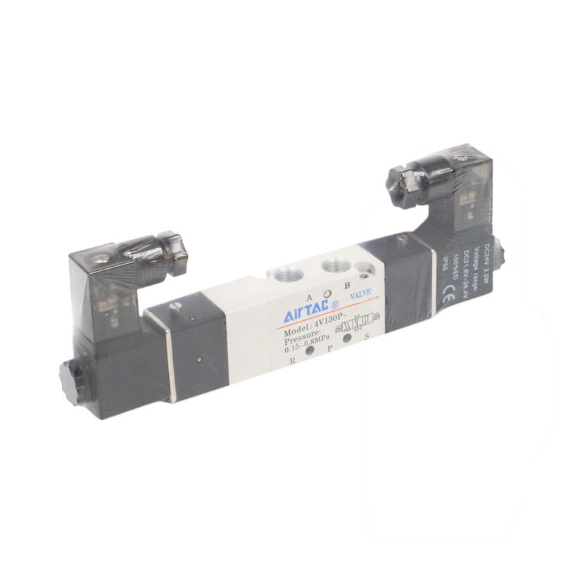 AirTAC internal pilot solenoid valve, 3-position 5-way medium pressure, double solenoid control, DIN socket type; 4V130PM5B
