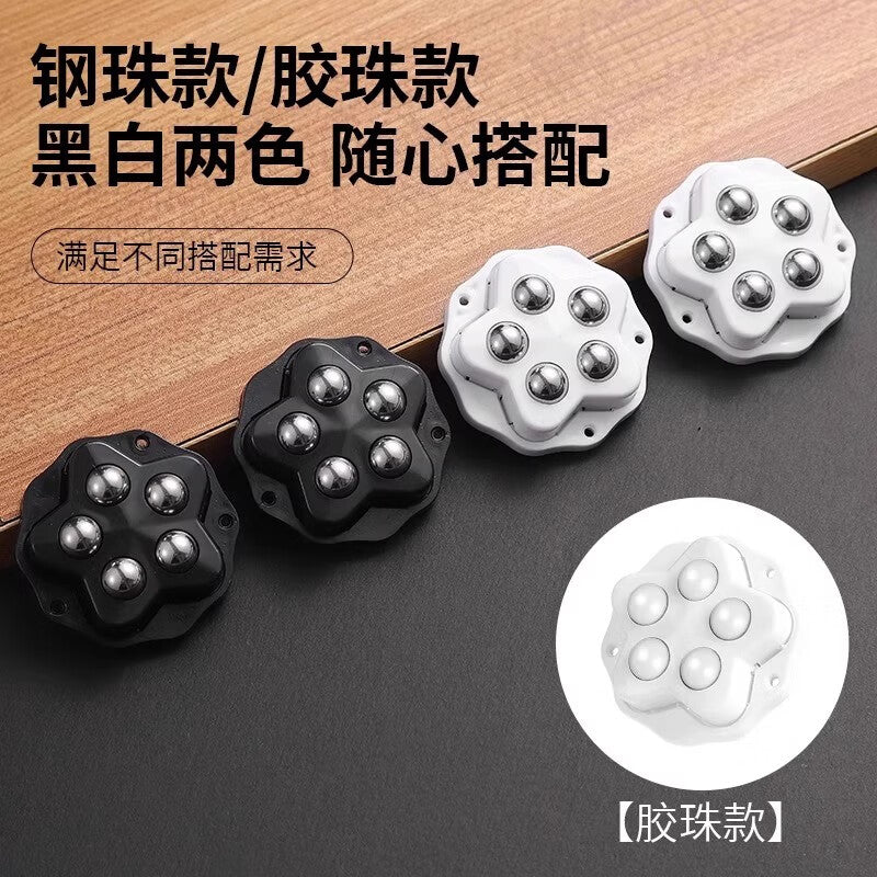 TIMMS Mini Casters with Adhesive Ball Bearing Base - No Drilling Required, Portable, Load-Bearing, 5-Ball Casters - Black (4pcs)