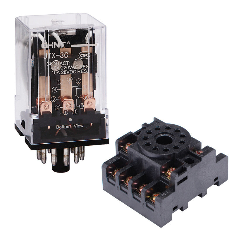 Chint (CHNT) JTX-3C-AC 220V small relay high power electromagnetic relay garden 11 feet (relay + base)