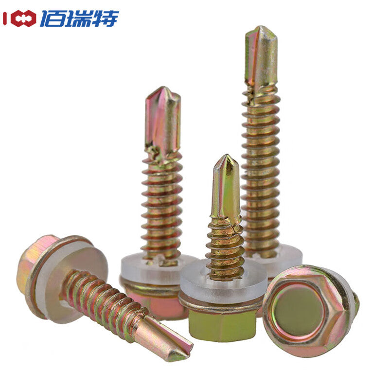 Bairuite Hexagonal Self-Drilling Screws, Pointed-Tail Wood Screws, Self-Tapping Screws for Corrugated Steel Sheets, Dovetail Screws, Waterproof Caps, Zinc-Zinc-Concentrated Drilling Screws, M5.2*25 (60 pieces)