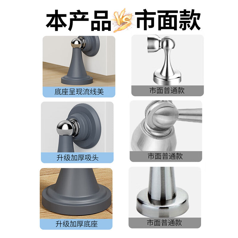 Thousand-speed wheel door catcher, no-drill door stopper, anti-collision bathroom door stopper, upgraded version [Upgraded magnetic] Dark gray