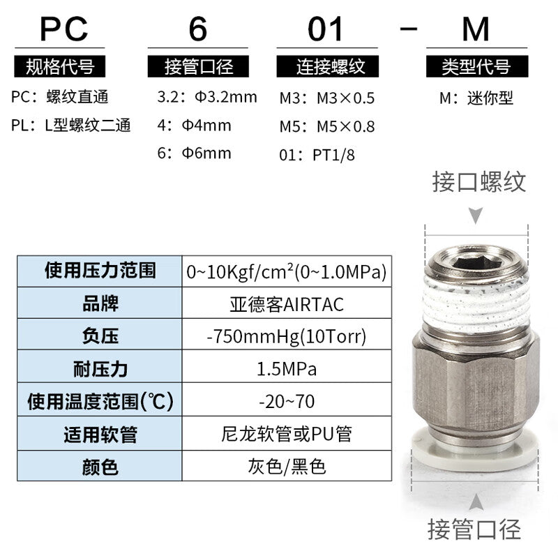 Airtac PC4M5-M Pneumatic Air Pipe Connector for Effective Connections