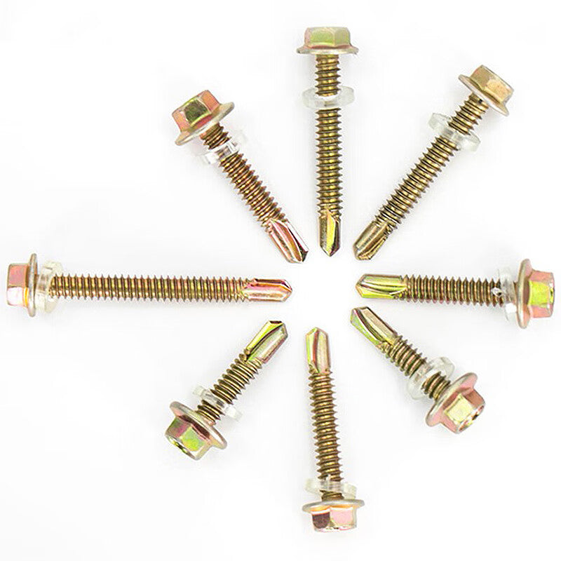 Hester JG-07 Color Zinc-Concentrated Hex Self-Tapping Screws GB15856.4 12# 4.8*70 (100 pieces) Half Thread