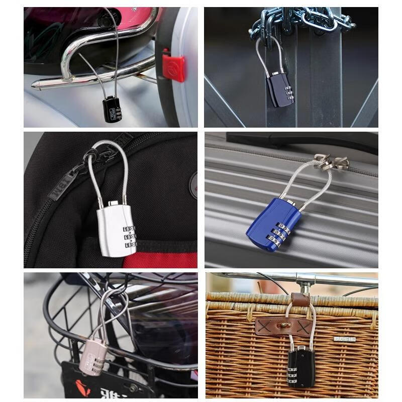 Beginner steel wire lock, combination lock, suitable for student dormitories, lockers, helmets, and suitcases; anti-theft lock for small student dormitories; 3-digit combination, black.