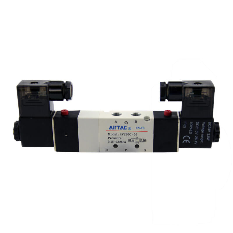 AirTAC internal pilot solenoid valve, 3-position 5-way center-sealed, double solenoid, DIN socket; 4V230C06BG