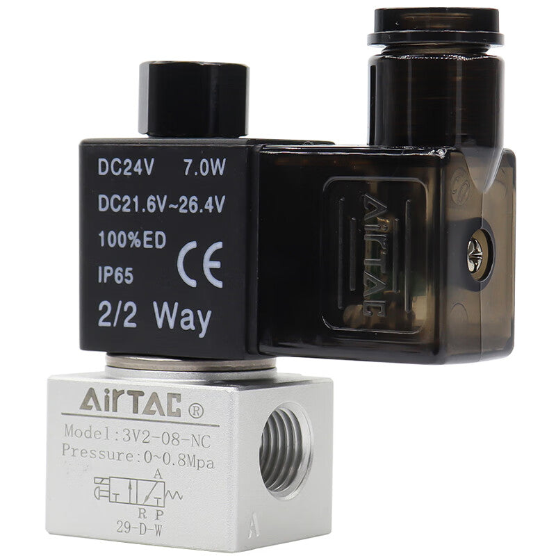 AirTAC 2-position 3-way normally closed, direct-acting solenoid valve, DIN socket type; 3V208NCB