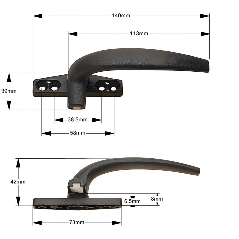 Heyucheng Aluminum Alloy Door and Window Handles, 50mm Casement Window Handles, Outward Opening Right Handle - Black (1 piece)