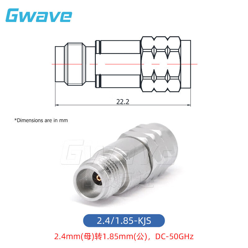 Gwave 2.4mm (female) - 1.85mm (male) precision adapter, DC-50GHz, 2.4/1.85-KJS