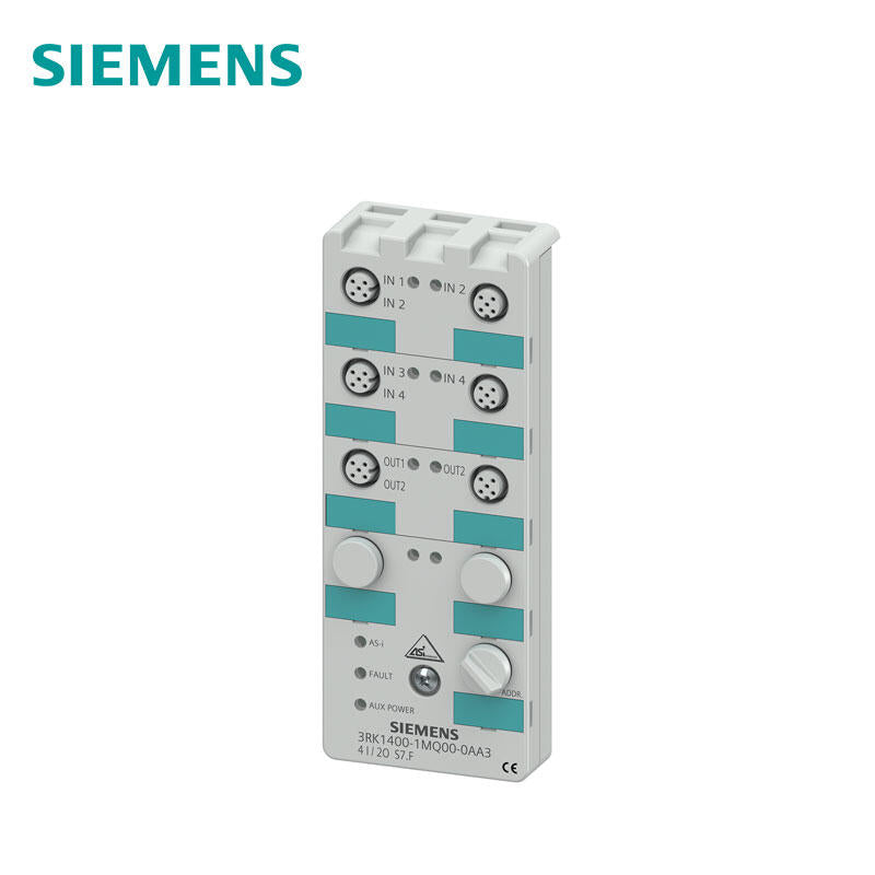 Siemens AS-i compact module K60 digital 4DI/2DQ, IP67 4 inputs, 2x outputs, 2A, 24VDC 6 M12 interfaces, Y-II wiring installation plate 3RK1901-0CA00 must be ordered separately; 3RK14001MQ000AA3