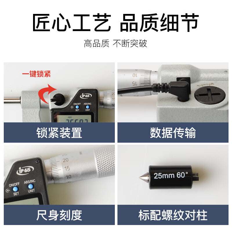Northwest Qingliang Digital Electronic Thread Micrometer, Qinghai Measuring Tools, Thread Pitch Diameter Calculator with Measuring Head, High Precision 0.001mm, 290-91-450/Measuring Range 0-25mm