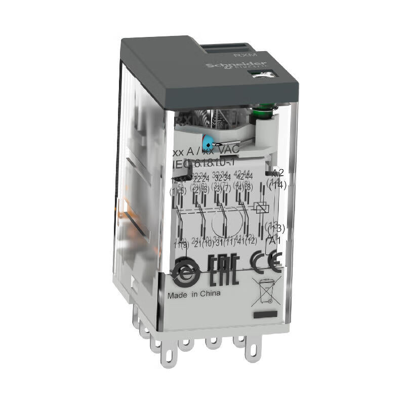 Schneider Electric plug-in intermediate relay 4 contacts, 3A, indicator light, 24VAC; RXM4LB2B7