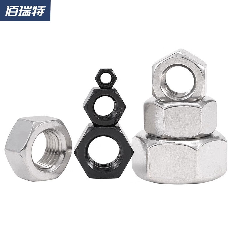 Bairuite 304/316 Stainless Steel Nuts and Screws Collection: Hexagonal Nuts, Fine Thread Nuts, M10 [10pcs] (Black 304) Coarse Thread