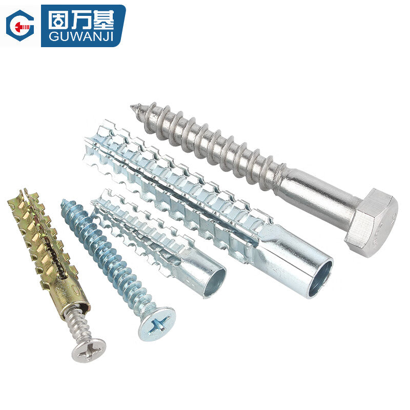 GUWANJI Serrated Expansion Screws, Serrated Expansion Screws with Metal Expansion Tubes for Anti-Loosening M5x30 [50 sets/pack] Blue and White Zinc Tube + 304 Phillips Head