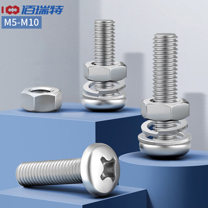 Bairuit M5-M10 304 Stainless Steel Screws, Extended Phillips Head Screws, Combination Nuts, Flat Washers, Bolt Sets, M5*80mm [5 Sets]