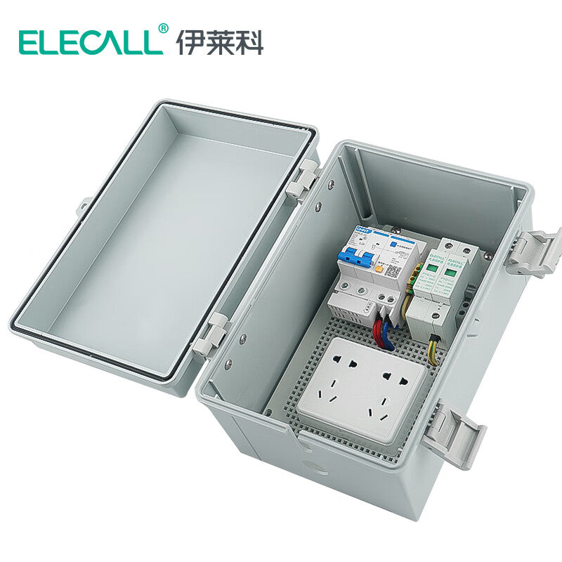 ELECALL Waterproof Socket Distribution Box with Surge Protection 10A Gray