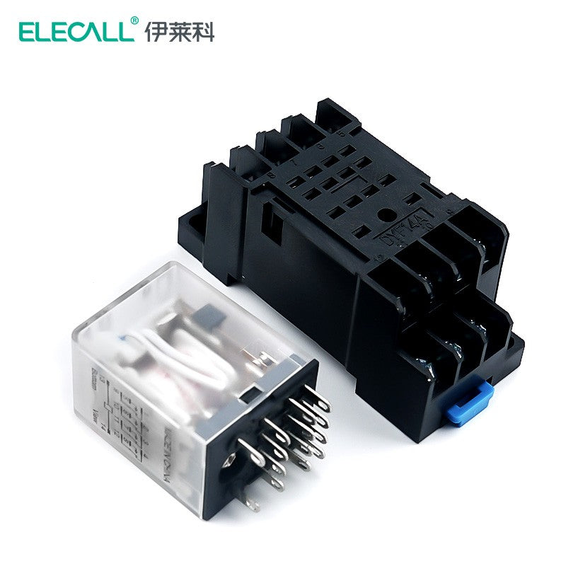 ELECALL HH54P small intermediate relay AC four open four closed with light and base electromagnetic relay set 14 feet MY4NJ AC110V