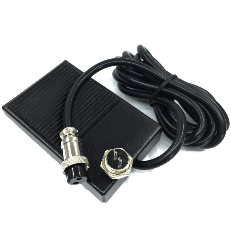 Huishida TFS-1 metal-cased foot switch with 2-meter cable and 2-pin/3-pin plug for machine tool controllers, 220V, 2-meter cable (plug not included).